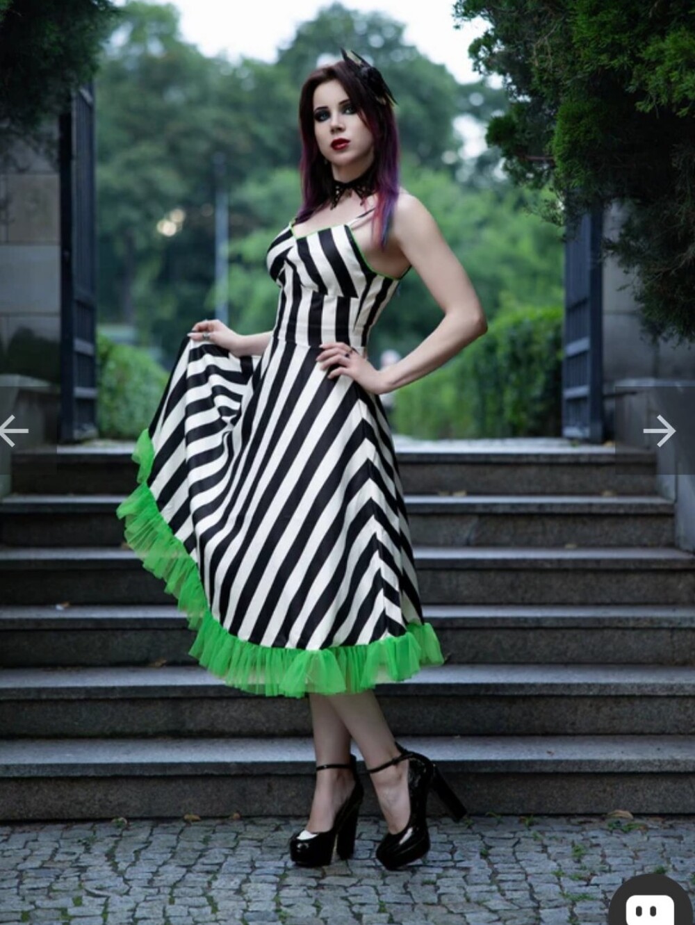 Retro Stage Black White 50s stripe green lace beetlejuice pinup maxi dress 5X